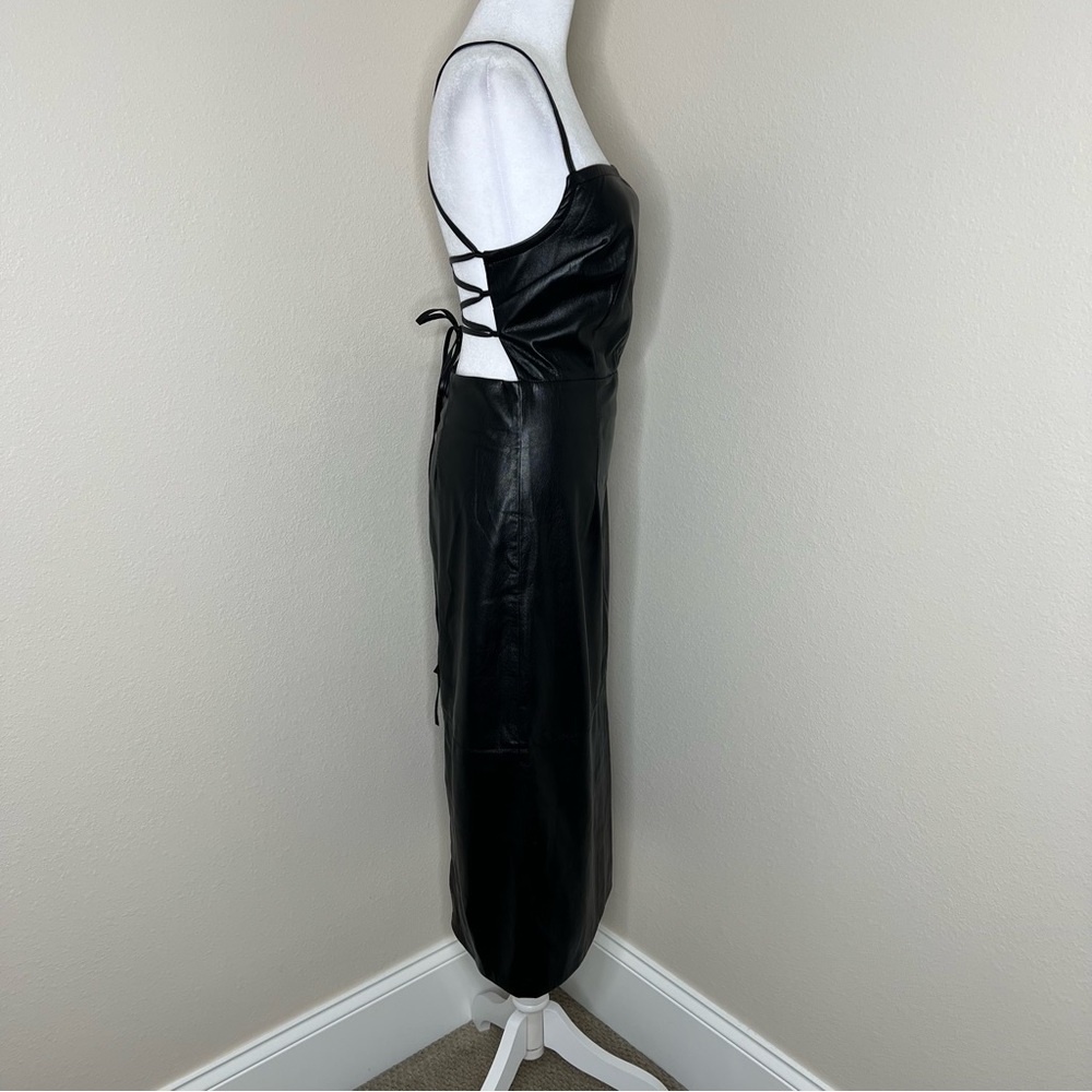 GOOD AMERICAN Black Vacay Faux Leather Dress Sexy Sleeveless Open Back Sz L NWT - Picture 10 of 16